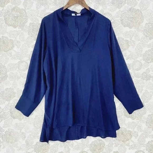 Eloquii Chiffon Long sleeve Blouse 16 V neck Navy Blue - Picture 1 of 7